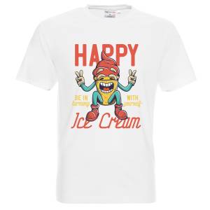 бяла тениска Happy icecream - памук